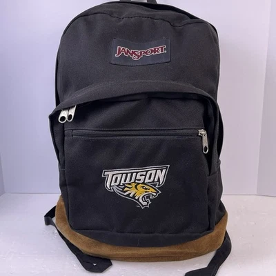 Mochila Towson Tigers JanSport Originals Gamuza Cuero Parte Inferior Negra De Colección Foto 1 de 4