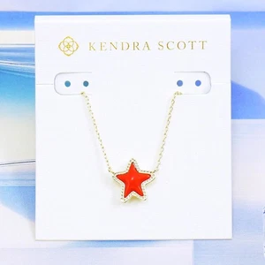NWT Kendra Scott Jae Star Bright Red Necklace Gold Tone - Picture 1 of 6