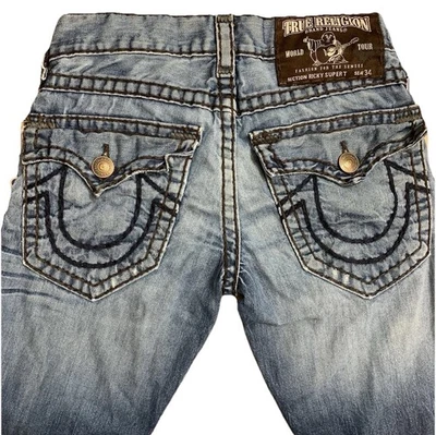 True Religion 28 (se adapta a 30x32) Ricky Super T Envejecido Punto Grueso Marrón Denim Foto 1 de 4