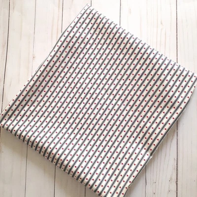 Vintage Vertical Blue Stripe and Red Heart Cotton Fabric 7/8 yard - Image 1 of 3