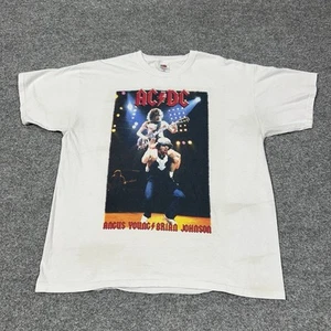 AC DC Angus Young Brian Johnson XL Shirt White Band Cotton Short Sleeve GUC - Bild 1 von 7