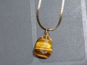 Tigerauge Naturstein mit Hals Kette - Schmuck Farbe Gold - Bild 1 von 4