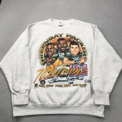 VINTAGE Green Bay Packers Sweatshirt Mens 2XL Titletown Caricature Crewneck 90s - Image 1 of 4