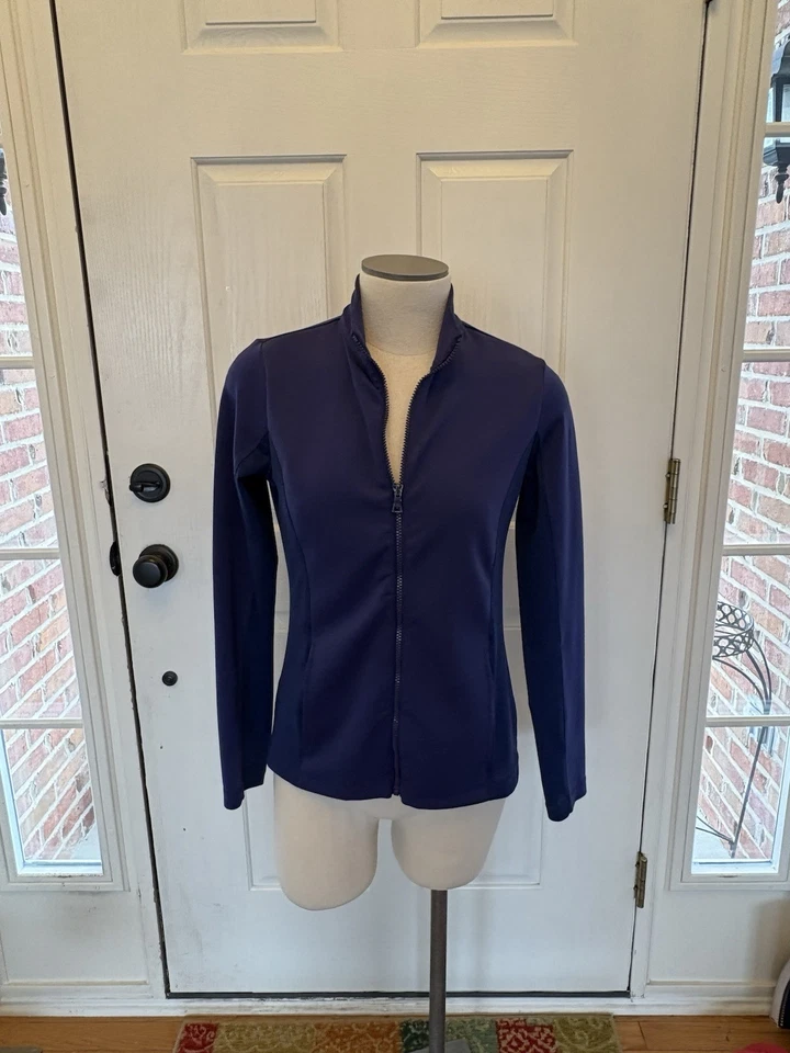 Jaqueta de golfe EP azul marinho com zíper feminina pequena - Imagem 1 de 4