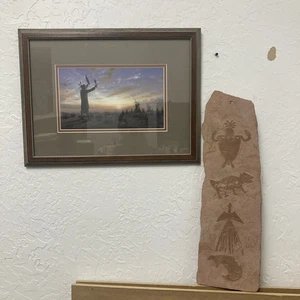 Donald Vann (Cherokee, 1949) "Native American Village” And Sandstone Artwork - Imagen 1 de 10