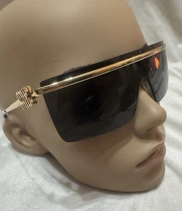 AUTHENTIC MIU MIU Sunglasses SMu 50z Gold Mu50zS Mask Rectangle Shield Wrap - Picture 1 of 13