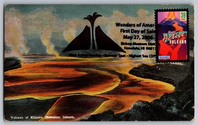 #4067 Most Active Volcano Kilauea FDC Maxi Card w/Pict Cancel on Vintage PC - Image 1 of 2