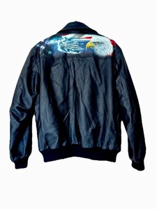 Bradford Exchange U.S. Navy Giacca Bomber Arte Pelle Nera Uomo Large - Foto 1 di 16