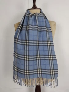 Burberry genuine vintage nova check Sky Blue 100% Lambswool winter Scarf Scarves - Picture 1 of 5
