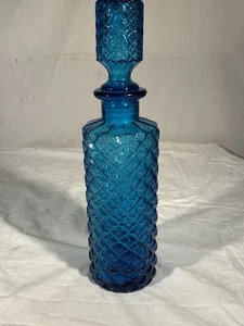 Vintage 60s MCM Rossini Glass Decanter Empoli Bottle w/Top Turquoise Italy 13.5" - Picture 1 of 10