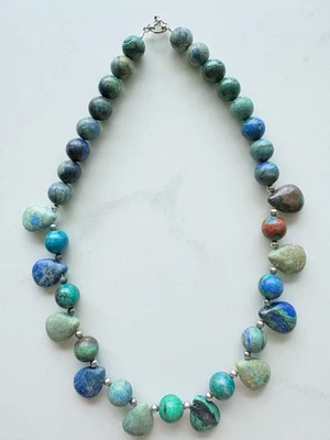 Collar Gargantilla Piedra Natural Crisocola Azurita Genuina Estate 19" Foto 1 de 4