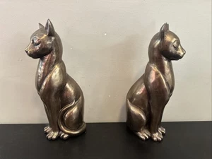 Statue gatto colore bronzo spazzolato 12" figure fine libro fermaporta decorazione  - Foto 1 di 17