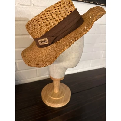Соломенная шляпа-федора женская с коричневой лентой с акцентом летняя весна дерби пляж - Изображение 1 из 4