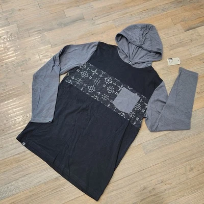 VANS Off The Wall Mens Medium Black Gray Aztec Long Sleeve Hooded Frocket Shirt - Image 1 of 4
