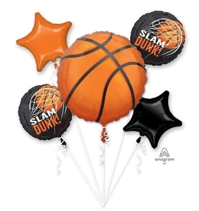 Basketball 5x Foil Balloon Bouquet Party Decoration Anagram NEW SEALED FREE S&H - Picture 1 of 3