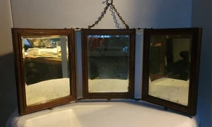 Espejo de viaje/afeitado triple pliegue estilo victoriano antiguo madera y grabados de flores - Imagen 1 de 10