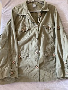 LIZ & ME Jacket women SZ 3X Olive Green Light Weight 5 pockets button sleeves - Picture 1 of 10