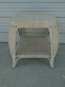 Wicker Table or Stool Shabby Chic Coastal Cottage Side End Rattan Tropical Beach - Picture 1 of 6