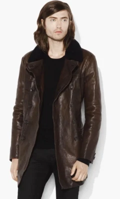 $2998 John Varvatos Colección Doble Pecho Cuero Abrigo Chaqueta EU52 US42 Foto 1 de 4