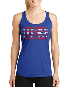 Stars & Stripes Women's Racerback Tank Top 4th of July America - Picture 1 of 4