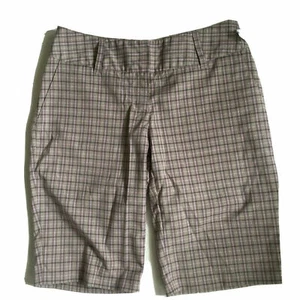 VINTAGE Adidas Golf Plaid Shorts Womens Size 2 Chino Zip Tan Pink - Picture 1 of 4