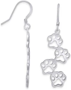 Paw Print Dangle Drop Fishhook Earrings for Womens 925 Sterling Silver - Picture 1 of 5