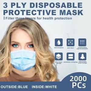 2000 PCs 3 Layer Protection Disposable Face Masks - INVENTORY BLOWOUT USA Stock - Picture 1 of 4