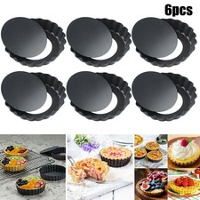 6 pezzi 4' anti detenzione Round acciaio al carbonio pie FORNO STAMPO TORTIERA quiche Padella