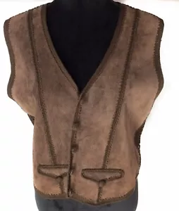 Liz Claiborne Womens Large 100% Suede Leather Vest Brown 5 Buttons - Picture 1 of 5