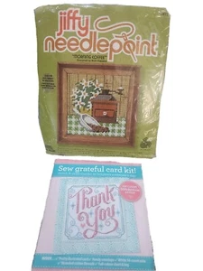 Lot of 2 Small Cross Stitch Kits Coffee Grinder Thank You Card NEW - Picture 1 of 2