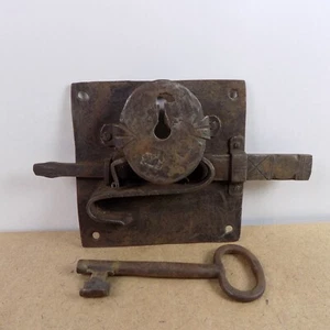 Antique Wrought Iron Door Lock Barn Door with Key - Picture 1 of 8