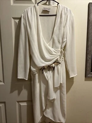 Vestido Casadei Marfil Vintage Años 80 Perla Lentejuelas Acanalado Asimétrico 10-12? Foto 1 de 4