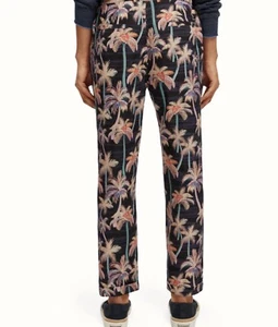 Scotch &Soda Men Twilt Palm Tree Printed Pleated Chino , Color Black Palmtree, - Picture 1 of 6