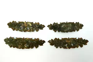 Set of 4 Antique Old Copper Handmade Finial Decorative Leaf Pattern Curved Parts - Picture 1 of 17