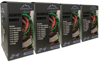 4-PK - 96-PC  Assorted Bungee Cords - Tarp Bungee, Mini Bungee, J-Hook Bungee - Image 1 of 4