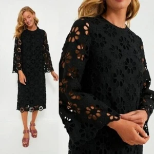 Tuckernuck NEW Noir Eyelet Hutton Long Sleeve Cotton Formal Midi Dress Size XL - Picture 1 of 11