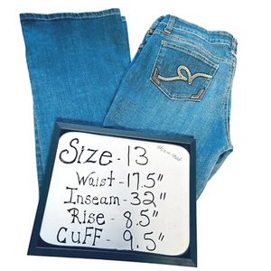 Rocawear Womens Jeans Size Junior 13 medium Wash Mid Rise Embellish Pockets Blue - Picture 1 of 12