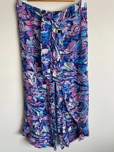Only Available Pants Womens Size 8 Blue Pink Faux Wrap Tie Waist Zip Flowy Comfy - Picture 1 of 14