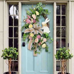 Easter  Wreath Decor for Front Door Props Party Garland Wall Hanging Decoration