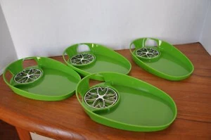 4 Vtg Avacado Green Parti Palette Snack Tray - Picture 1 of 6