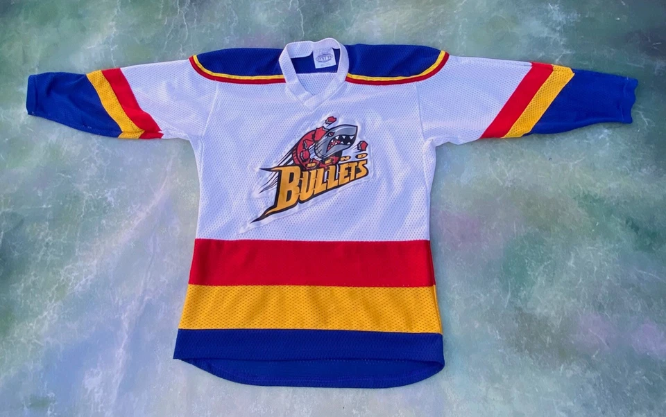 Camiseta de hóquei vintage Bend Bullets Evoy #45 tamanho Youth XL__FEITA NOS EUA. - Imagem 1 de 4