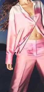 Zara Tie-Dye Satin Co-ord BNWT shirt Blouse Trousers Pants Wide Leg Ombre S-XS - Picture 1 of 3
