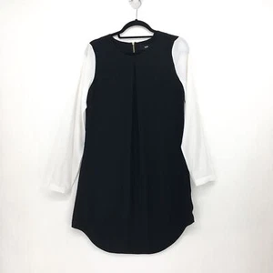 Mossimo Women S Dress Black White Long Sleeve Cuffed Chiffon Polyester Pleated - Picture 1 of 6