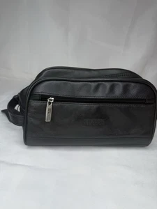 "Bolsa de aseo Kenneth Cole Reaction estuche de cuero bolsa de viaje negra 10""x6""x3""" - Imagen 1 de 4