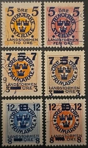 Sweden Scott B13\\B28 Landstorm II & III Semi-Postal 1916-1918 Lot Of 6 Used - Picture 1 of 1