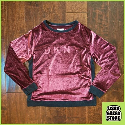 Large Womens DKNY Burgundy & Black Velvet Long Sleeve Shirt Luxurious Casual - Image 1 of 4