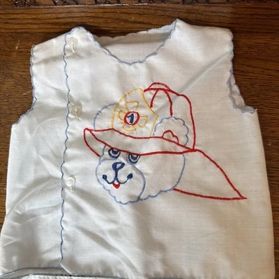 Винтажный вышитый вручную детский наряд для пожарного собаки топ и чехол для подгузников 2 шт. набор - Изображение 1 из 4