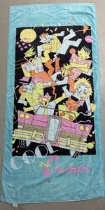 Vintage 80’s Retro Hiltex Beach Towel Punk Cats Cool N Cruisin Bright Pop Art - Bild 1 von 14