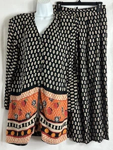 Vintage 60s FIFTH Ave Size L 2 Pc Graphic Art Skirt Outfit Tunic Top Maxi Skirt - Picture 1 of 24
