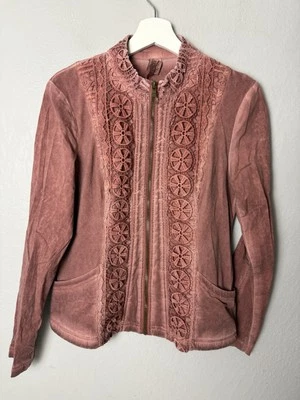 Chaqueta XCVI Mujer Mediana Roja Cremallera Encaje Superposición Boho Elastizada Foto 1 de 4